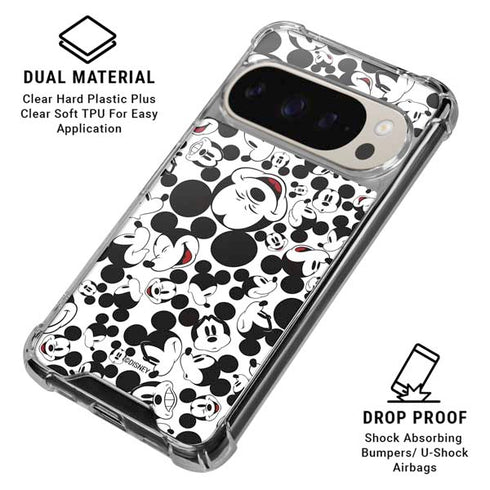Disney Mickey Mouse Face Pattern Pixel 9 Pro XL Clear Case